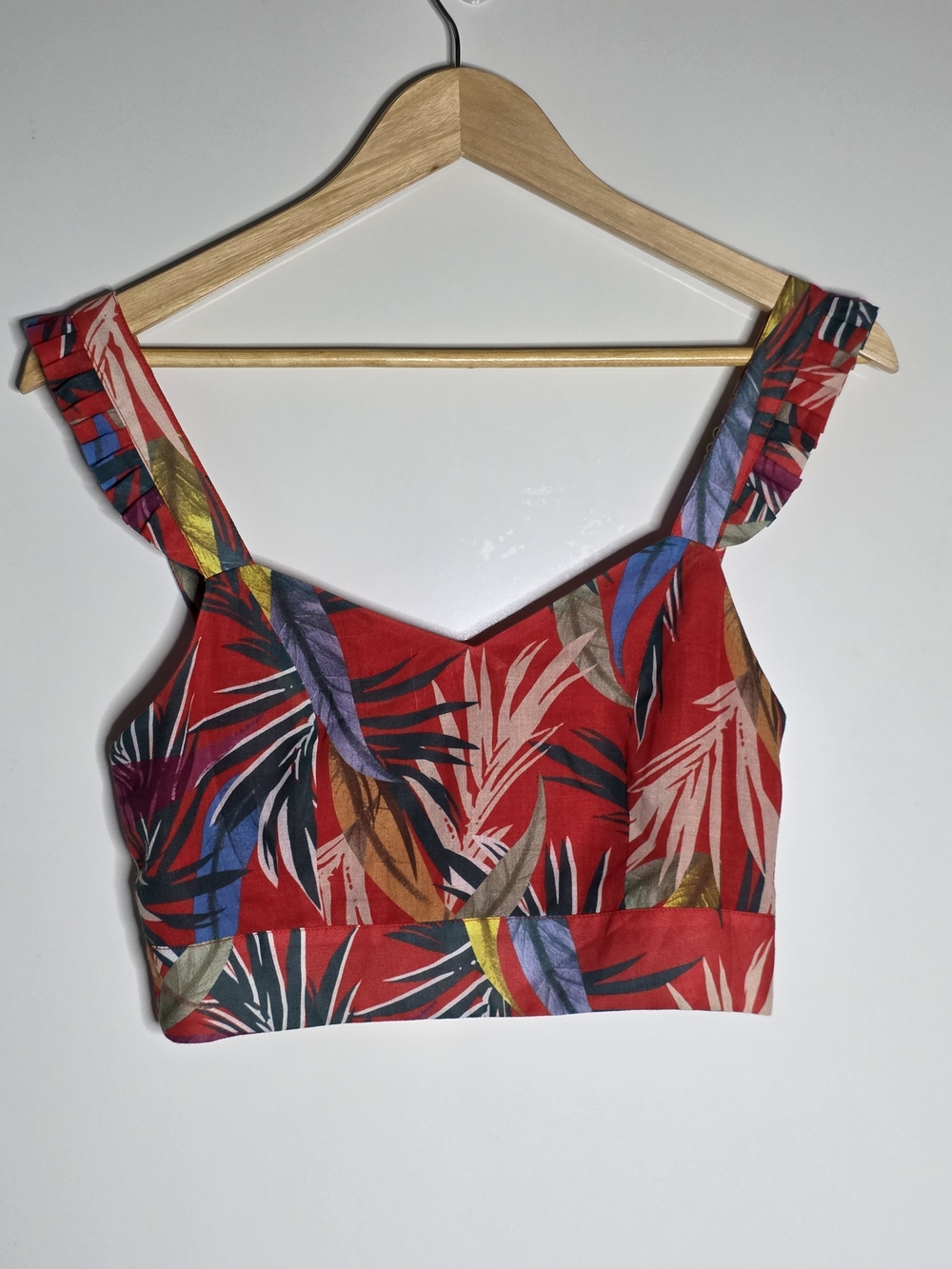Red Carter bold red&green Tropical Print Cropped Tank Top Size Small Side Zip